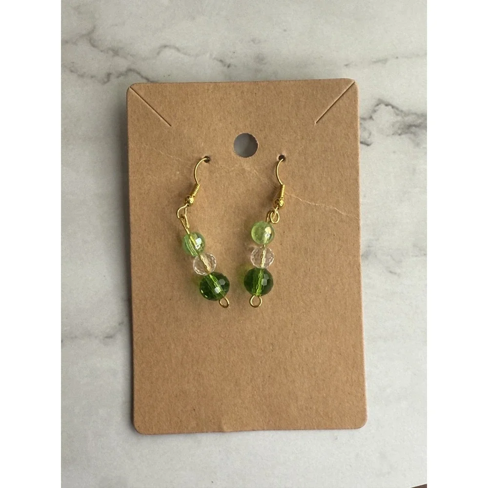 handmade beaded dangle earrings and bracelets‎ green and gold tones